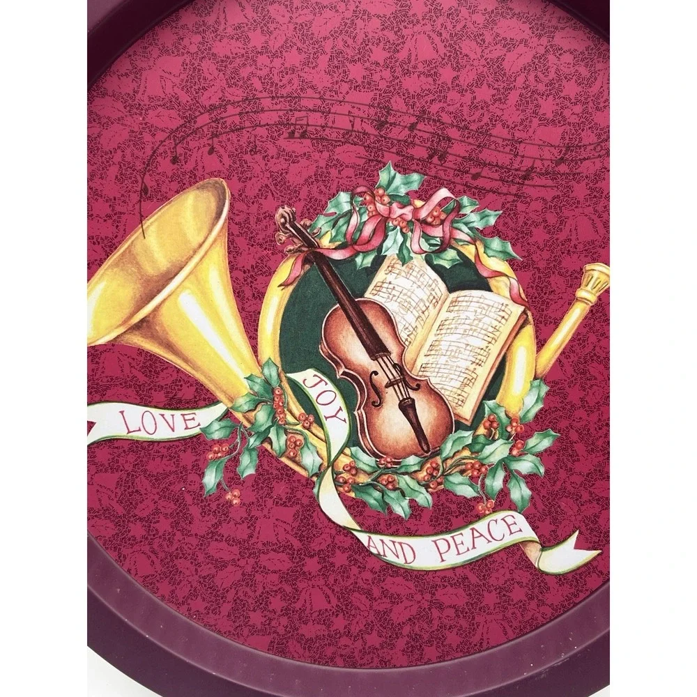 Vintage Red Holiday Christmas Wooden Tray w/Writing 